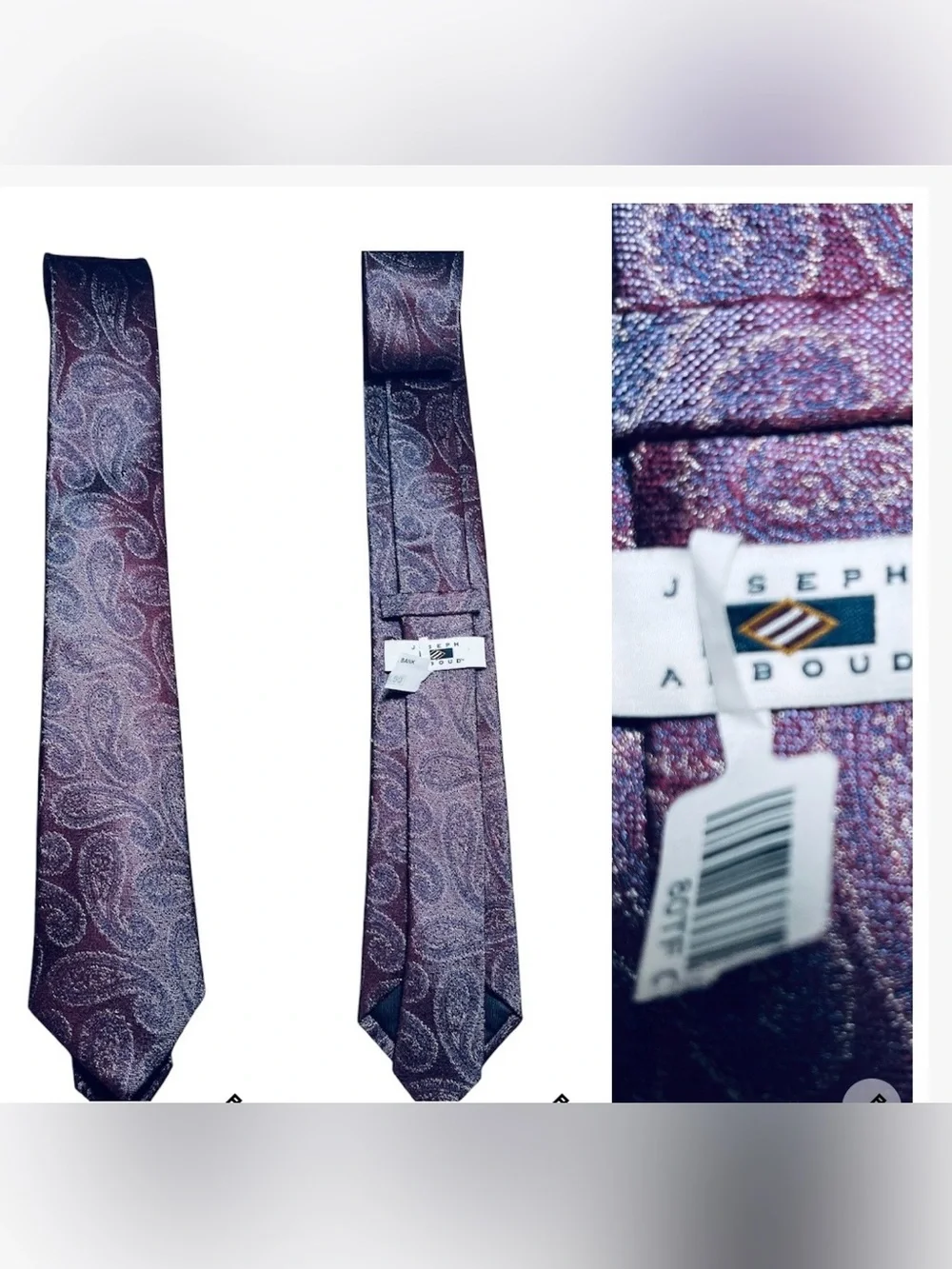 NWT Joseph Abboud Purple & Silver Paisley Silk Necktie